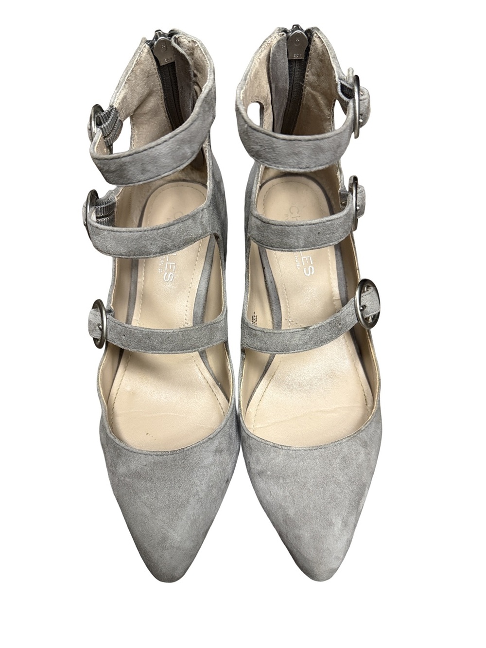 Charles By Charles David Taupe Suede Strappy Pointed-Toe Pumps